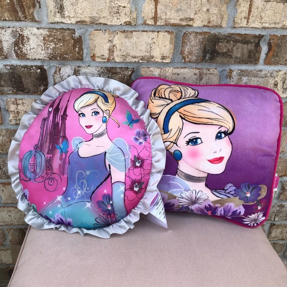 Disney Princess Cinderella Set Of 2 Pink Purple Decorative Throw Pillows